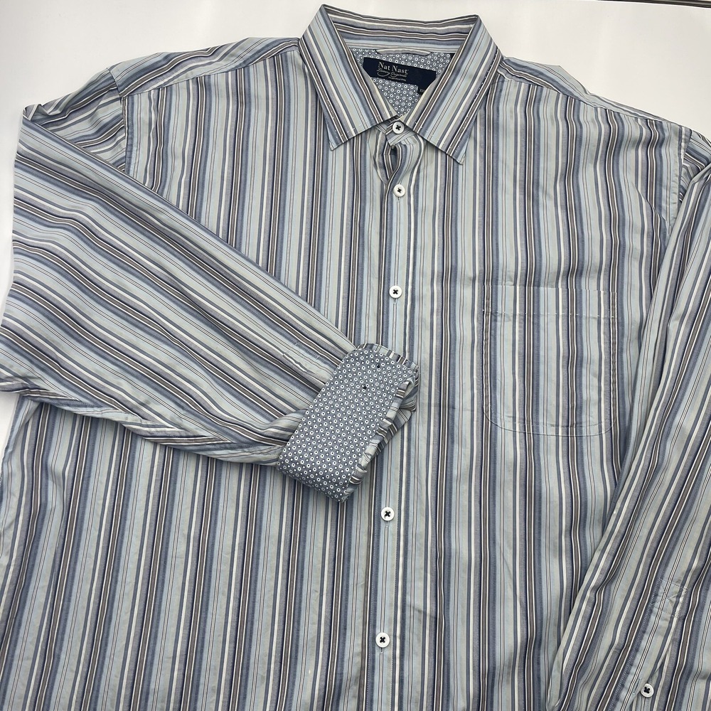 Nat Nast Shirt Men's Size XXL Flip Cuff Shirt‎ Purple Stripe Special Edition